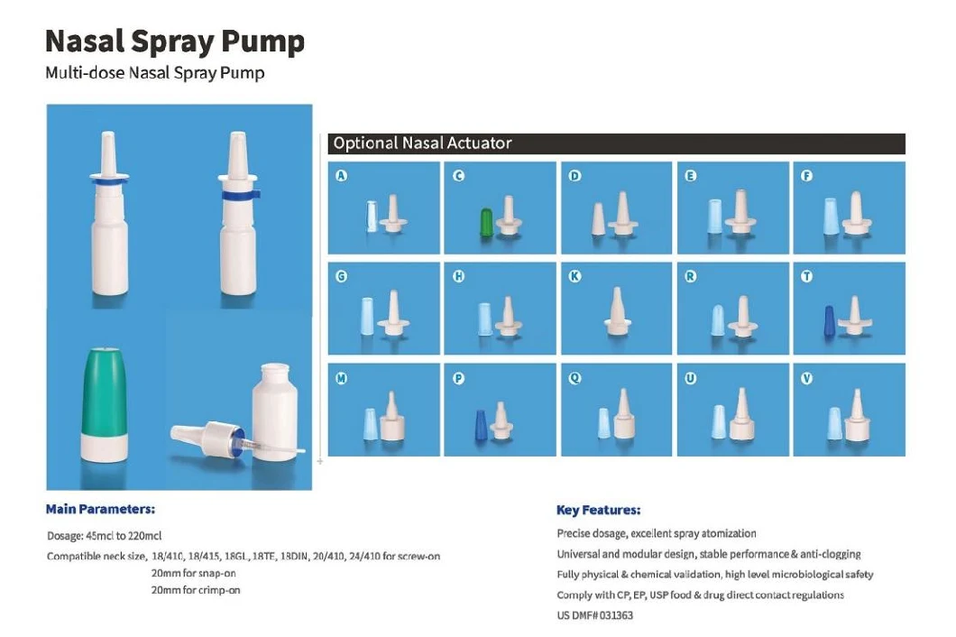 HDPE Liquid Bottles/Nasal Spray Pump/Oral Spray Pump/Topical Spray Pump/Ear Spray Pump/Closures/Dose Inhaler