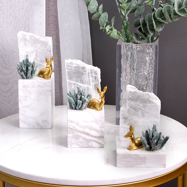 Nordic Natural Blue Crystal Stone Furnishings Kids Room Cute Home Deer Decor Ornaments