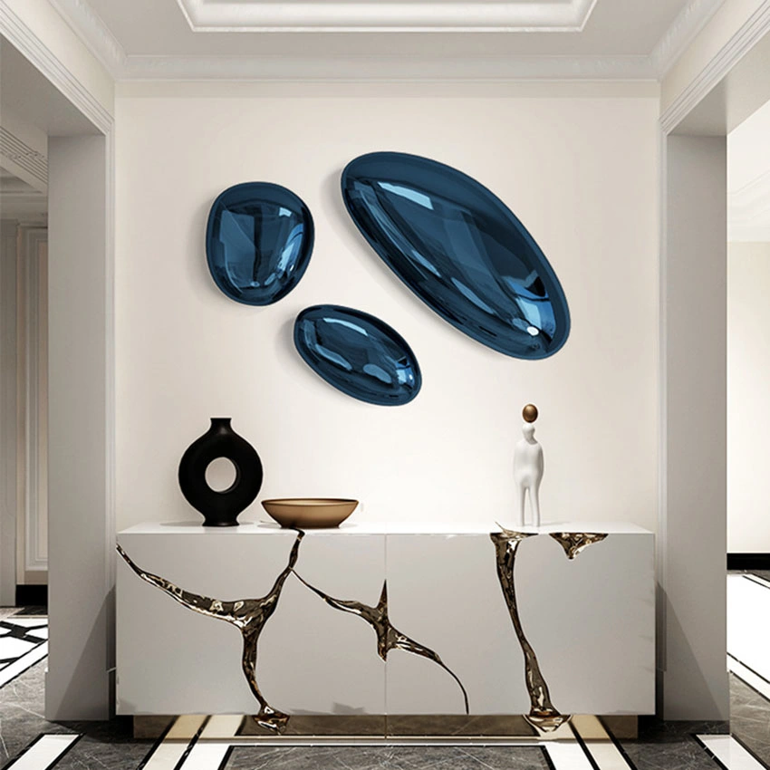 Metal Wall Living Room Decor Water Drop Mirror Sculpture Hotel Installation Art