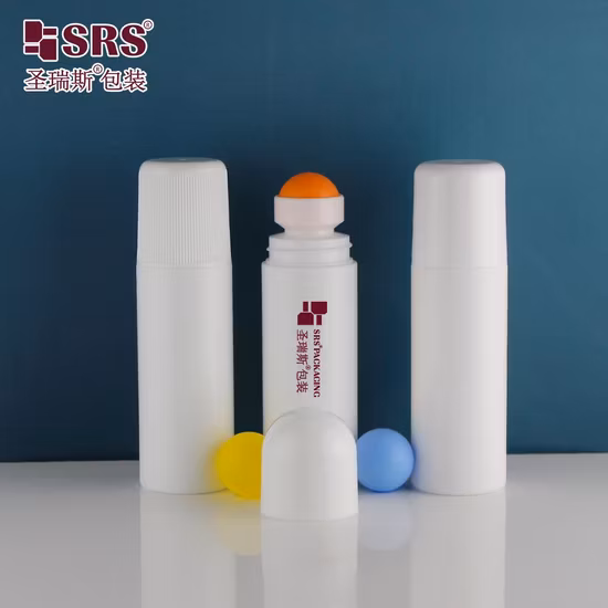 SRS Packaging Ribbed Flat Cap 90ML Roll On Bottle Container for Deodorant 3oz PP Plastic Bottle Empty Packaging China Supplier
