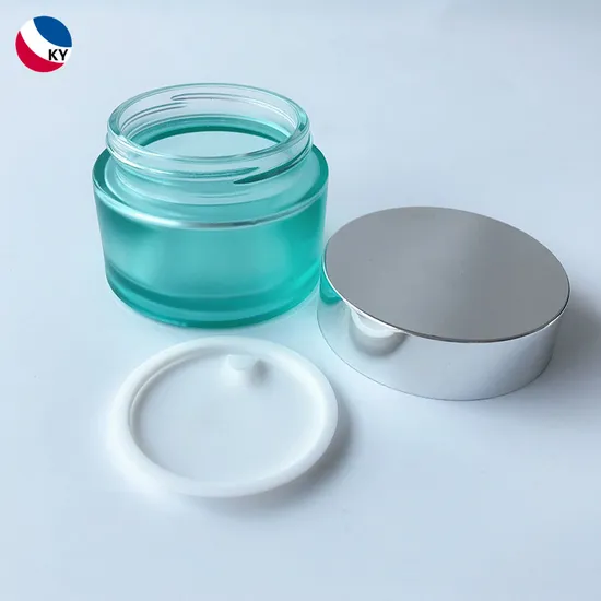 50ml Frosted Clear Blue Glass Cream Jar with Silver Cap 50g Empty Cosmetic Glass Container
